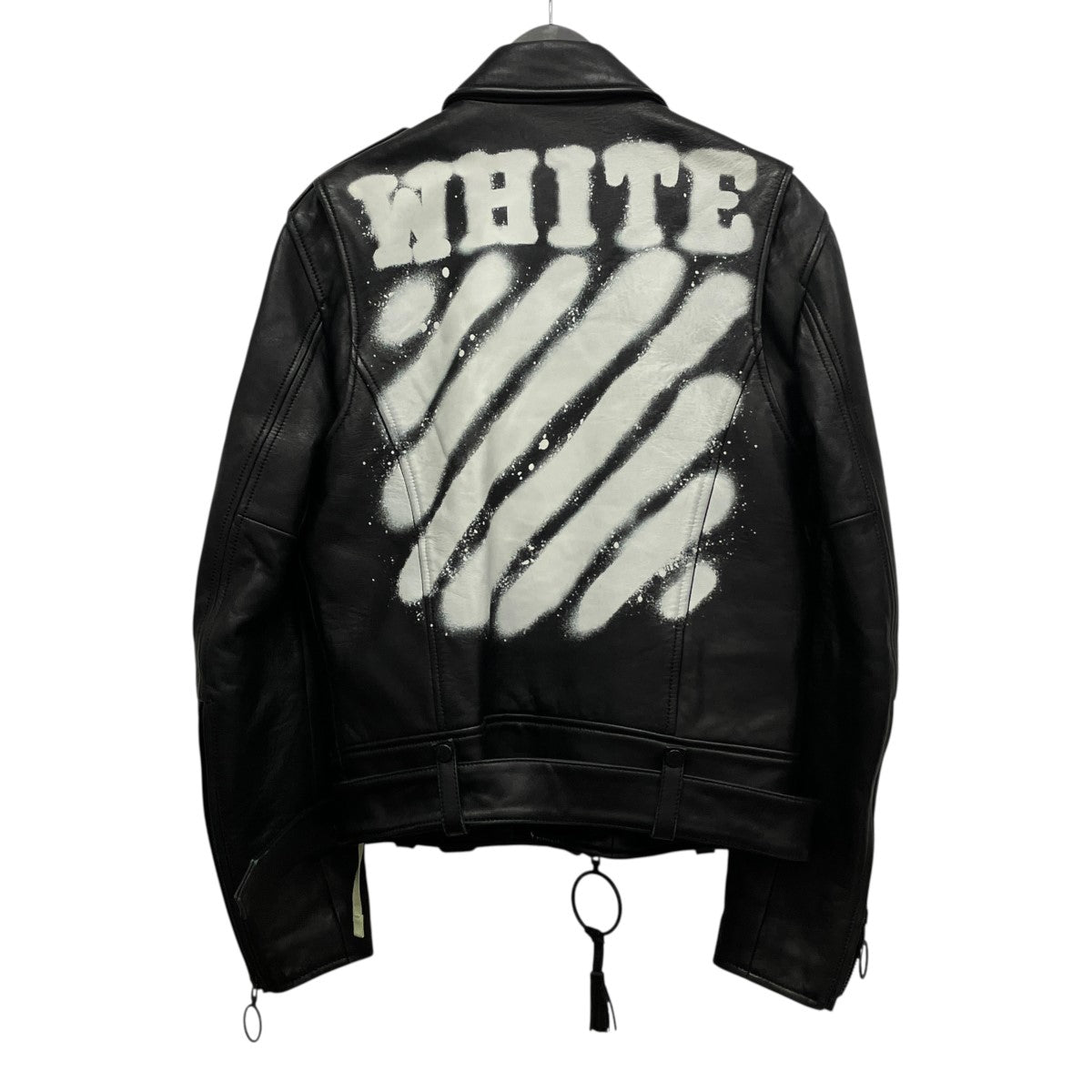 Off-White Tagged Bias Spray Logo Double Riders Jacket Black - Pre-owned