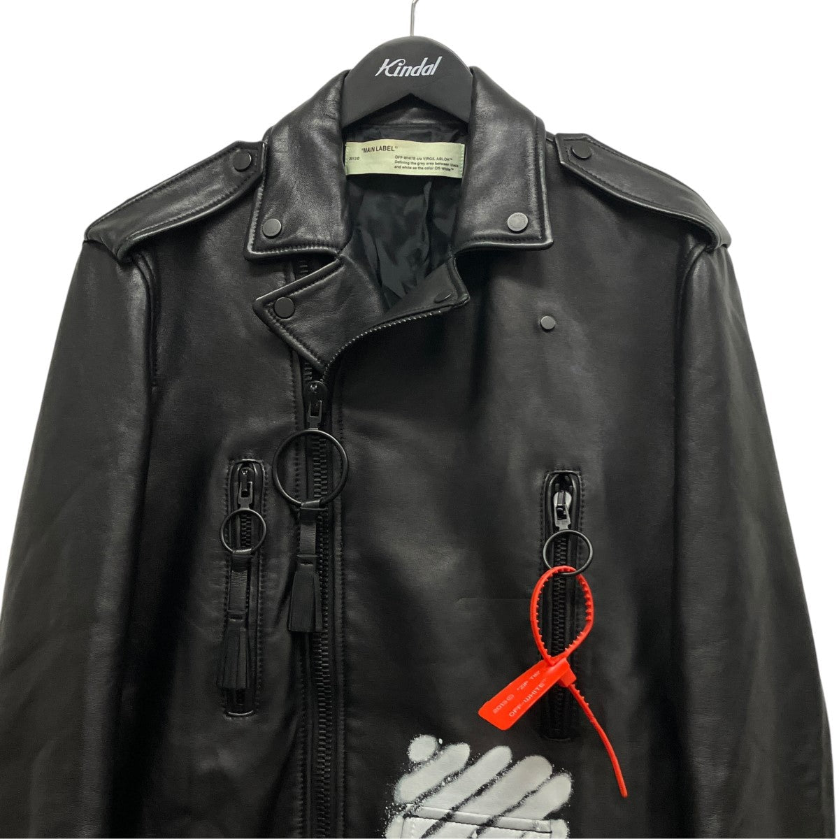 Off-White Tagged Bias Spray Logo Double Riders Jacket Black - Pre-owned