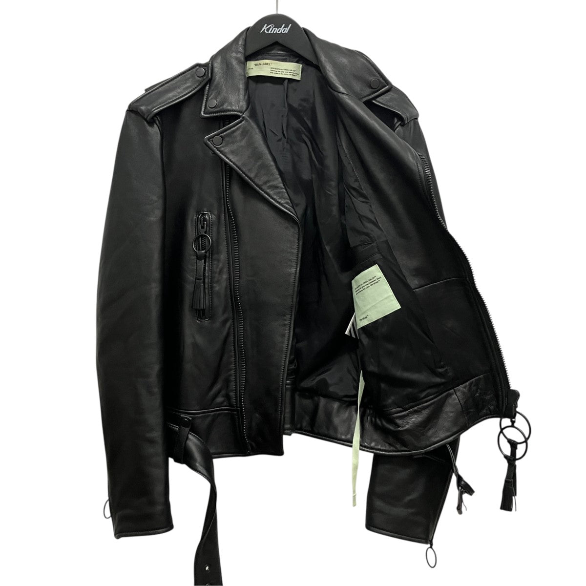Off-White Tagged Bias Spray Logo Double Riders Jacket Black - Pre-owned