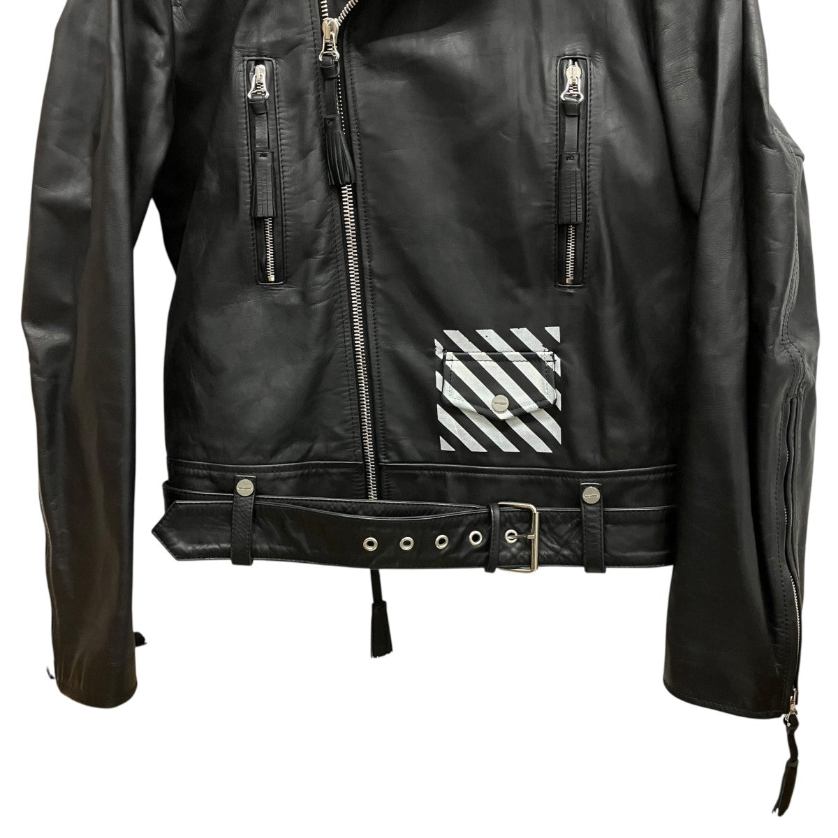 Off-White Back Logo Double Rider Jacket Black - Pre-owned
