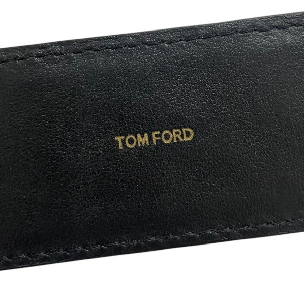 Tom Ford T Buckle Embossed Leather Belt Black Gold - Pre-owned