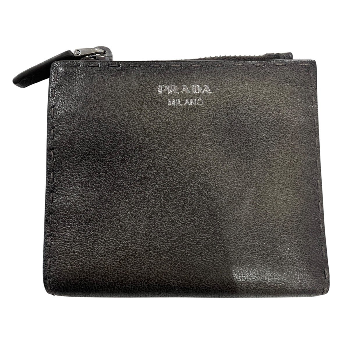 Prada Leather Small Leather Compact Wallet Graphite - Pre-owned