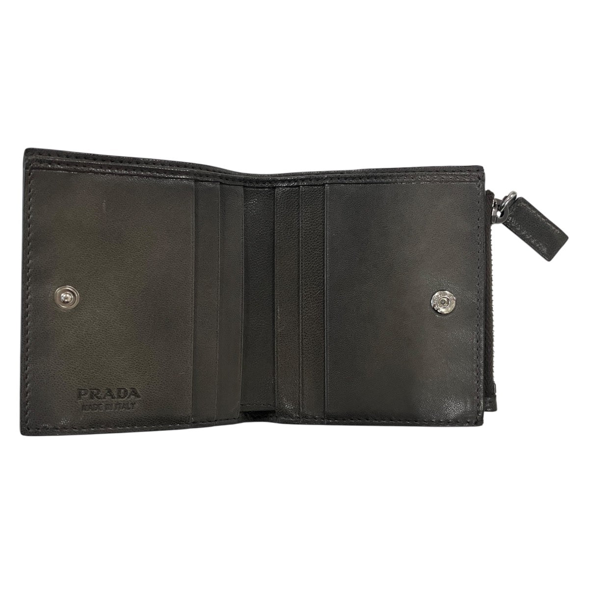 Prada Leather Small Leather Compact Wallet Graphite - Pre-owned