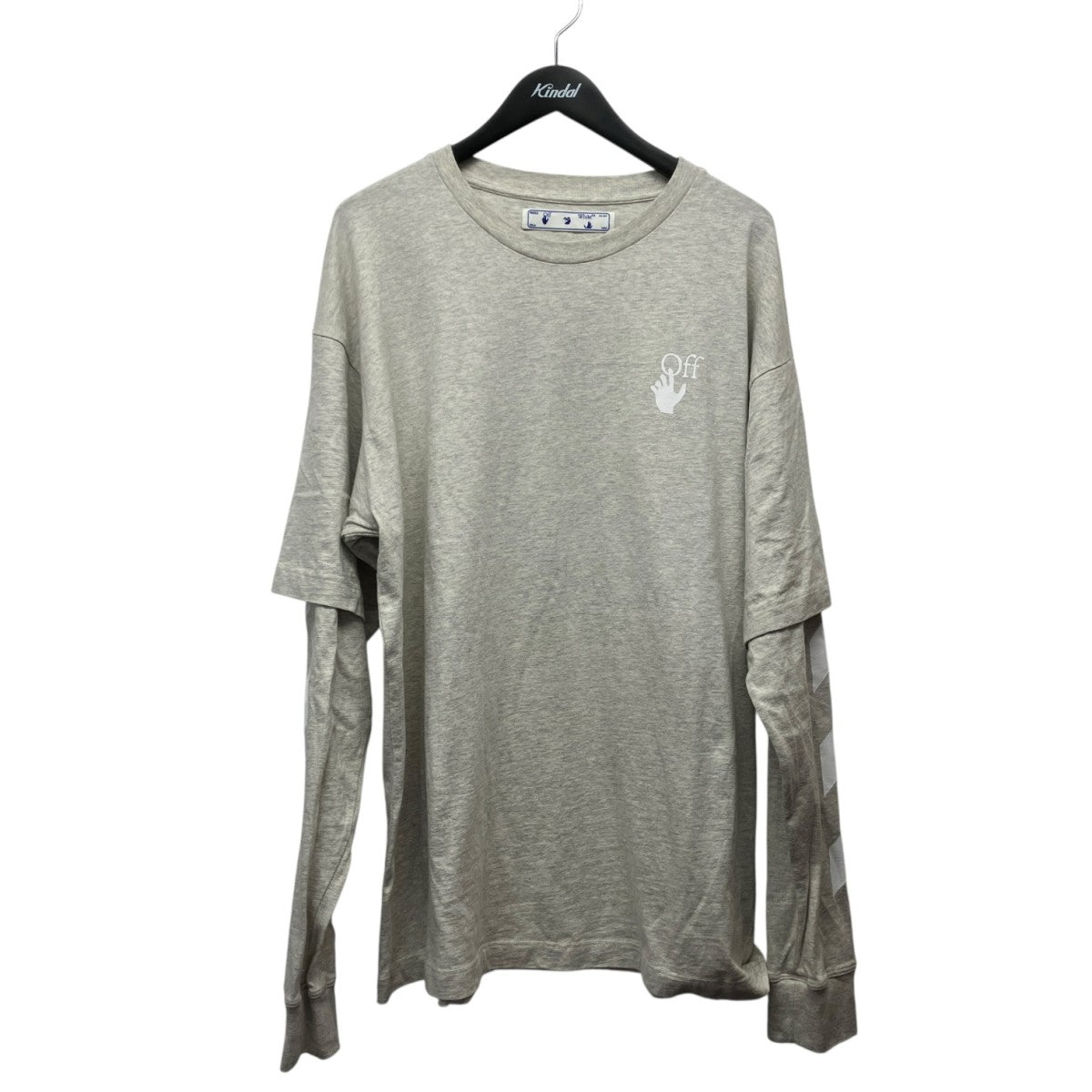Off-White Double Sleeve Diagonal Cut Here Tee Long Top Gray - Pre-owned