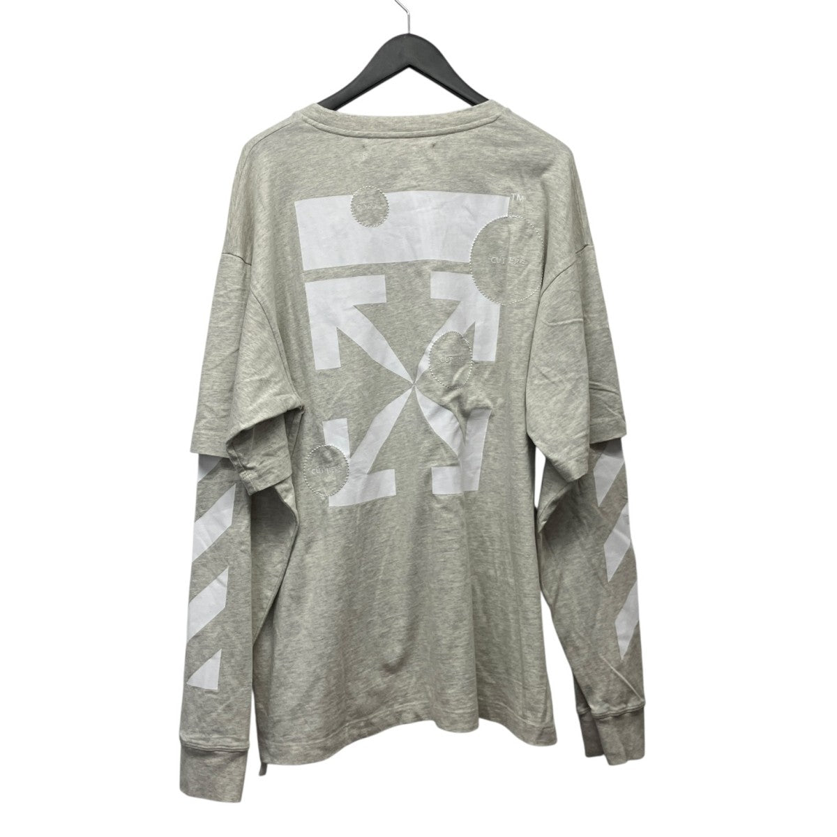 Off-White Double Sleeve Diagonal Cut Here Tee Long Top Gray - Pre-owned
