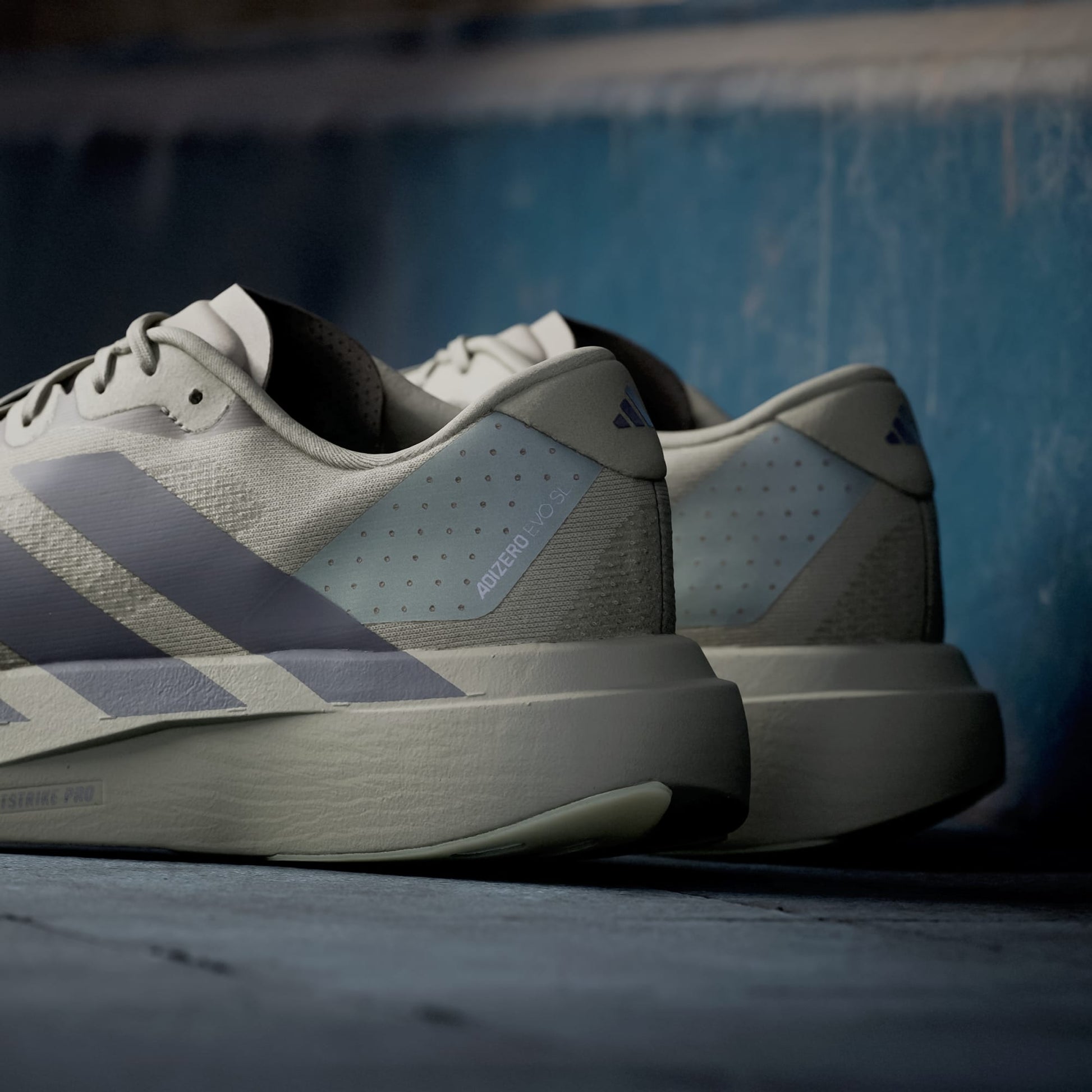 Adidas Adizero Evo SL running shoes in Silver Pebble Iron Metallic