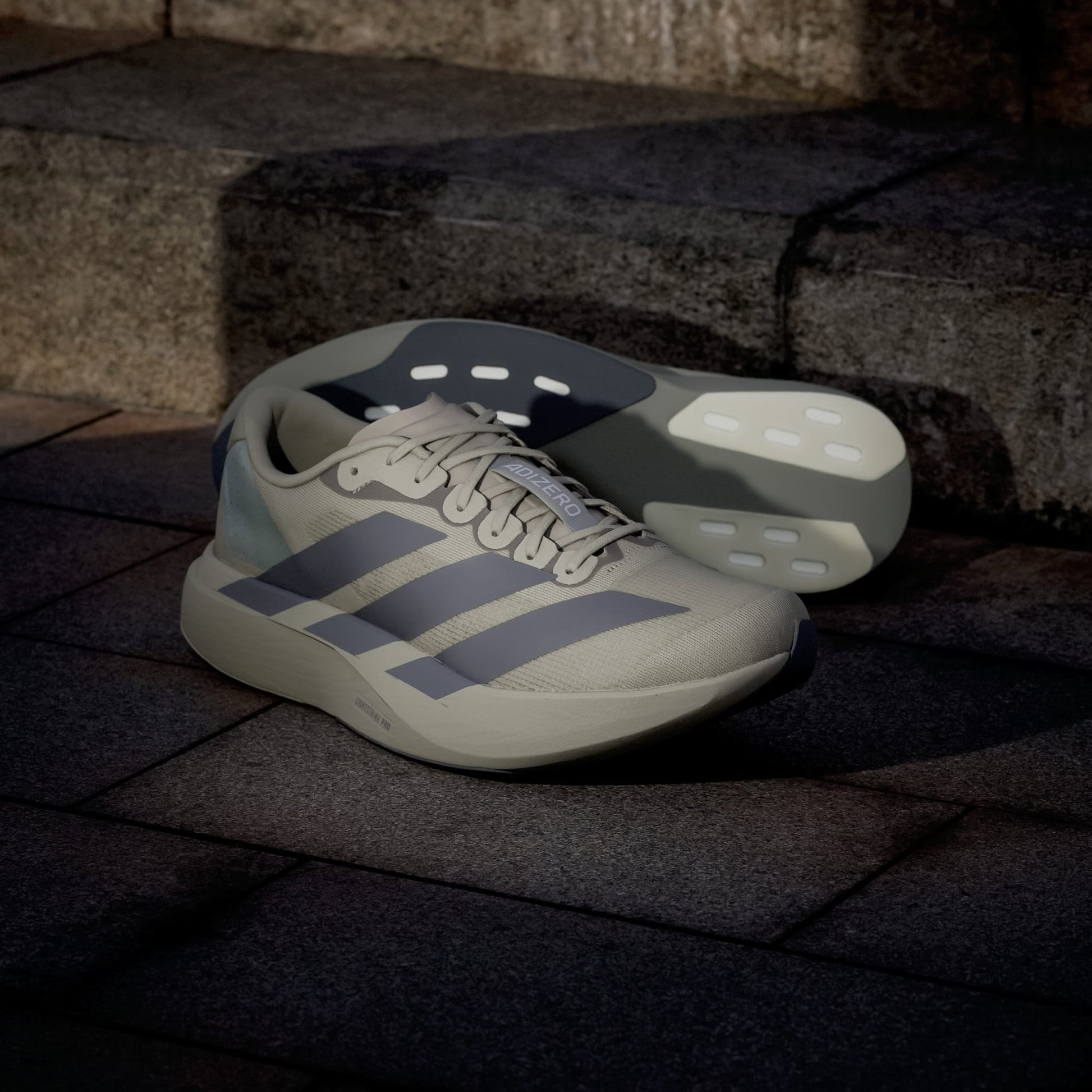 Adidas Adizero Evo SL running shoes in Silver Pebble Iron Metallic