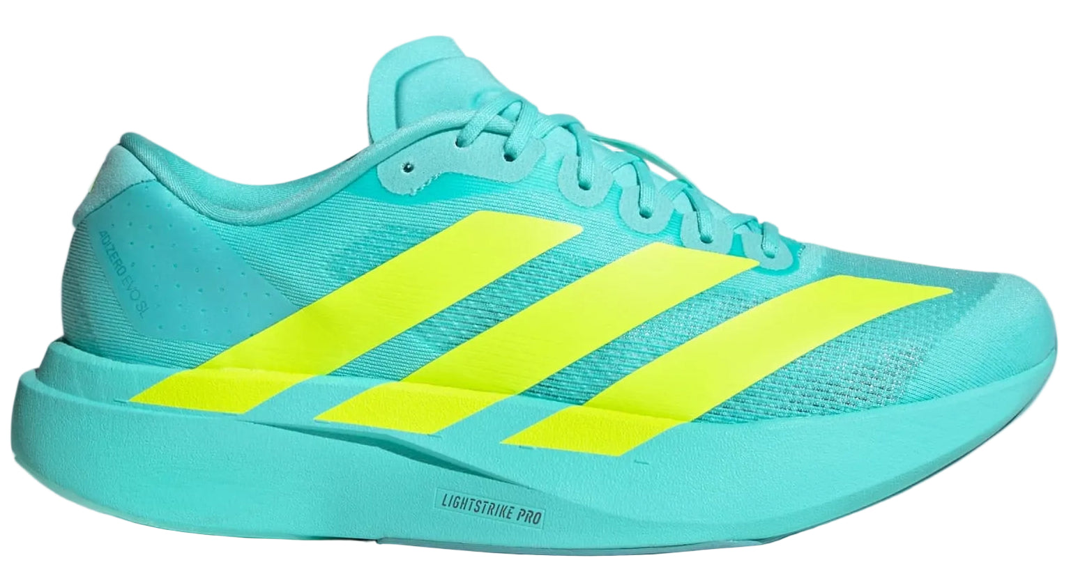 Adidas Adizero Evo SL running shoes in Flash Aqua Lucid Lemon