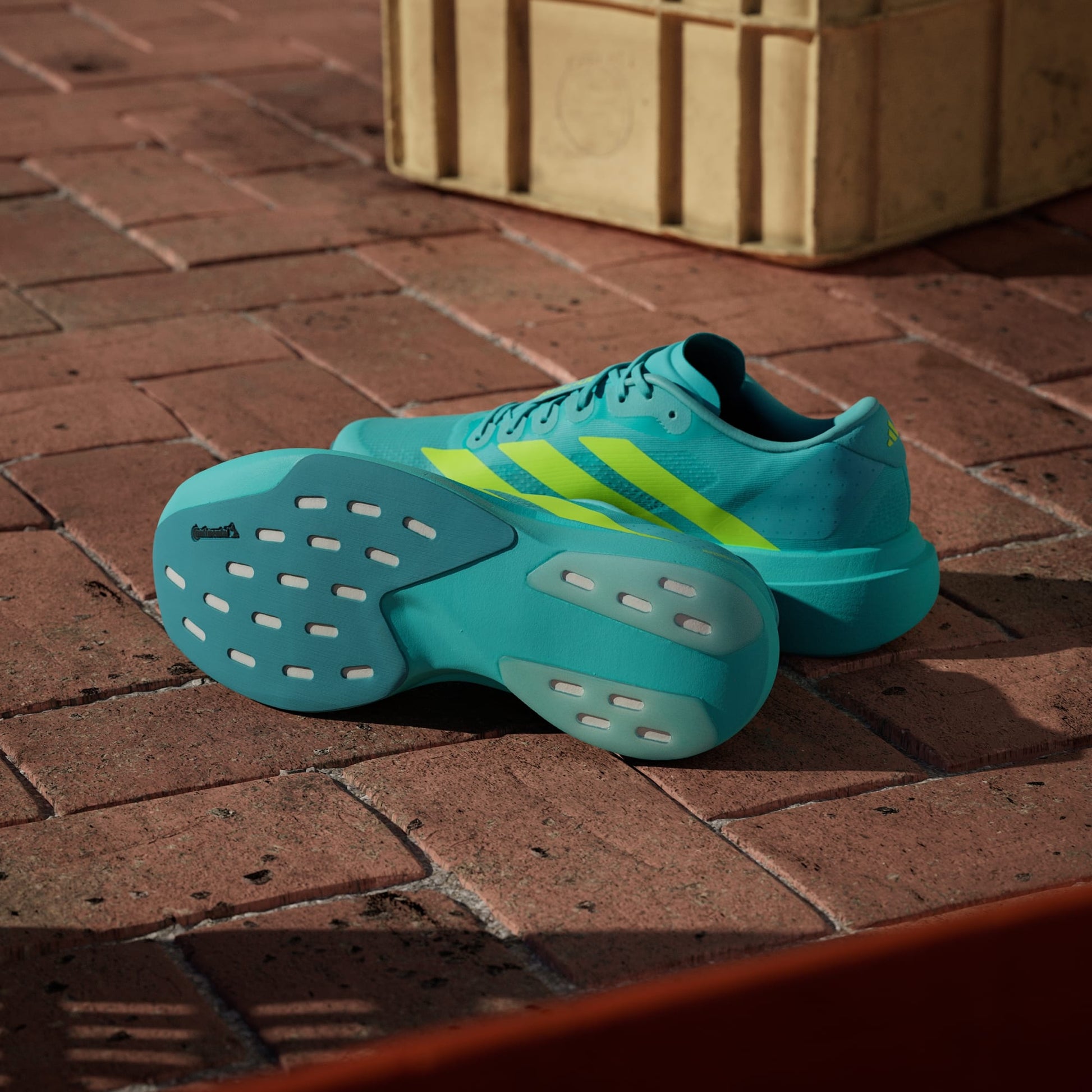 Adidas Adizero Evo SL running shoes in Flash Aqua Lucid Lemon