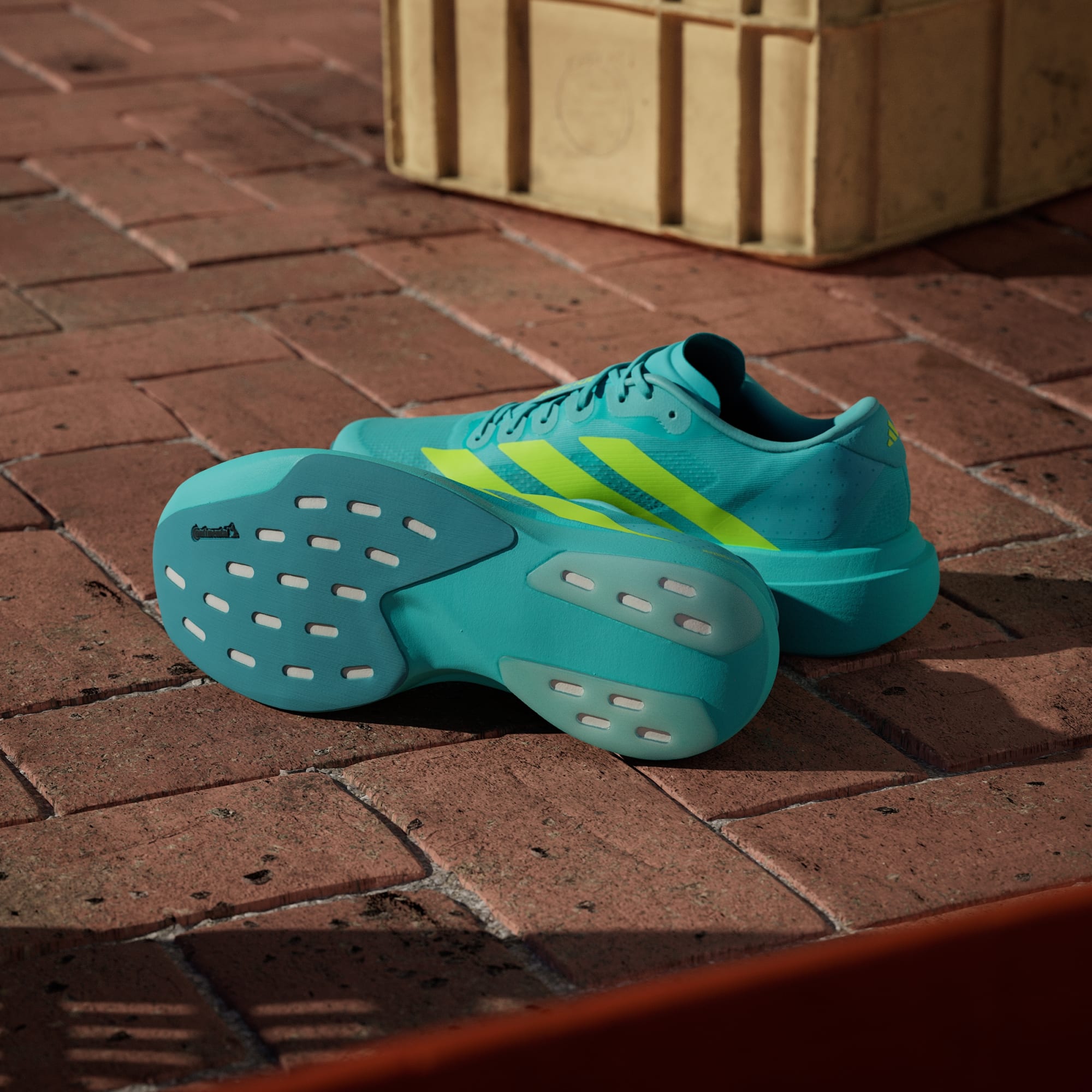Adidas Adizero Evo SL running shoes in Flash Aqua Lucid Lemon