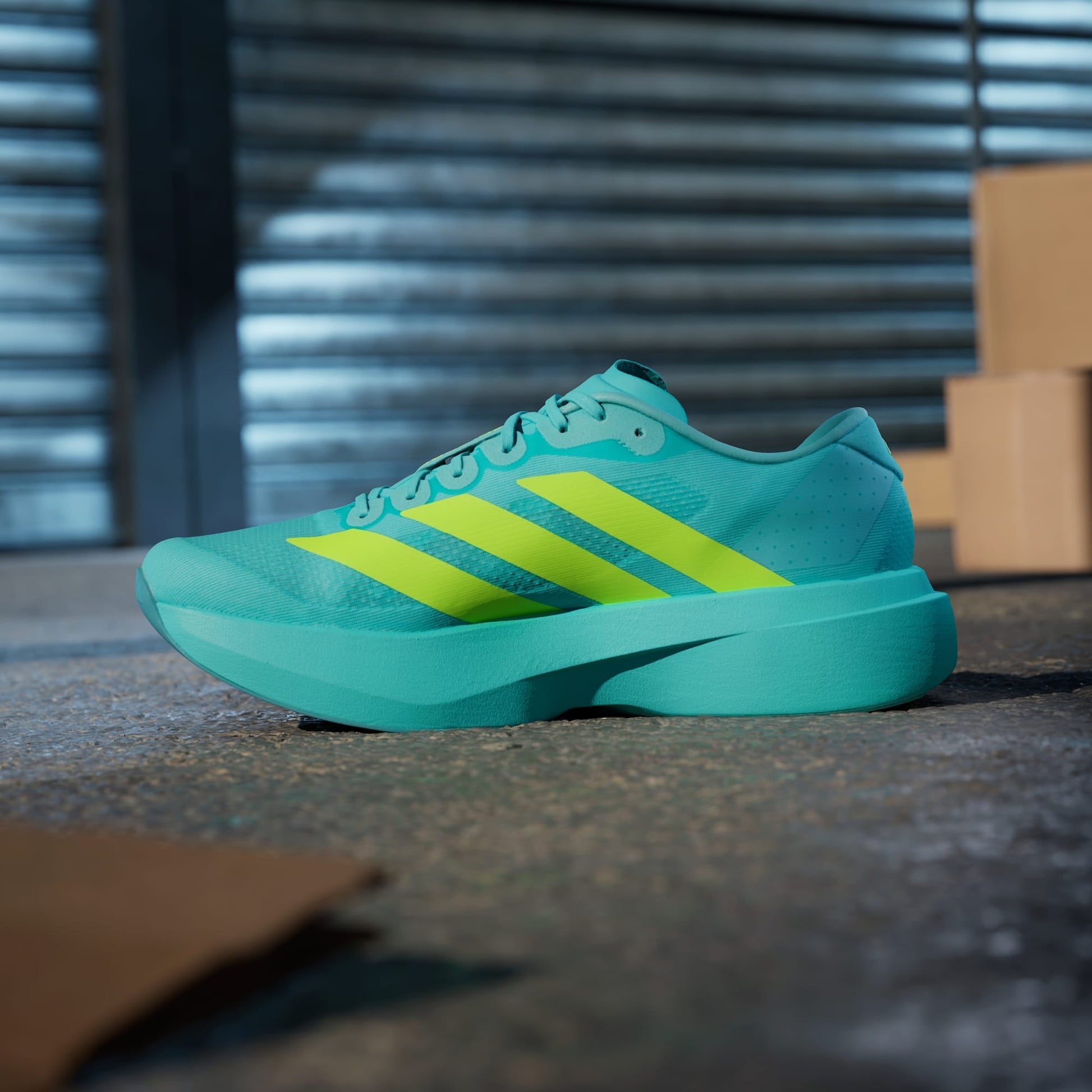 Adidas Adizero Evo SL running shoes in Flash Aqua Lucid Lemon