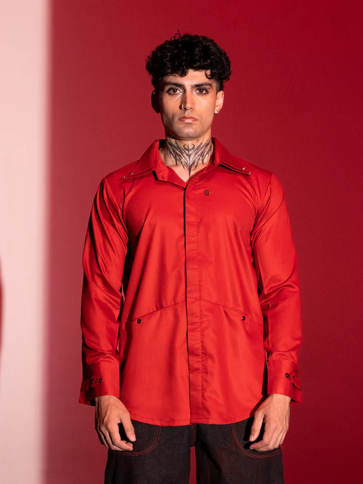 Red Cotton Sateen Shirt Male