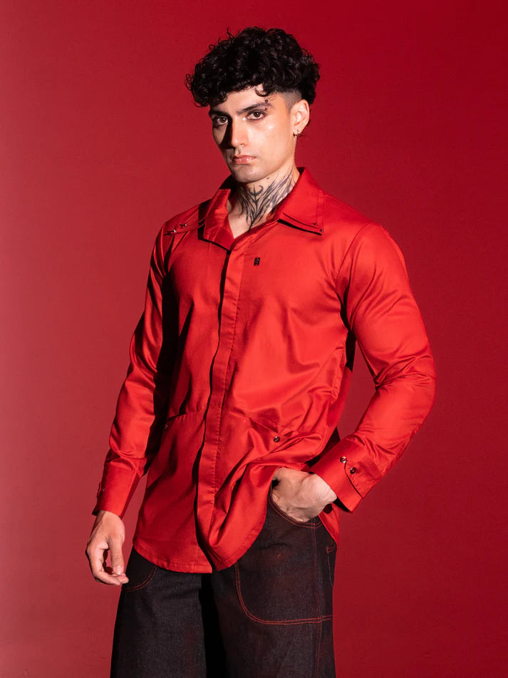 Red Cotton Sateen Shirt Male