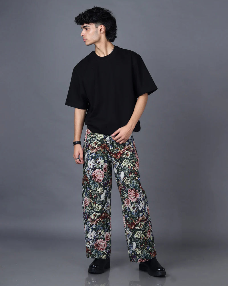 STRAIGHT FIT FLORAL JACQUARD PANT