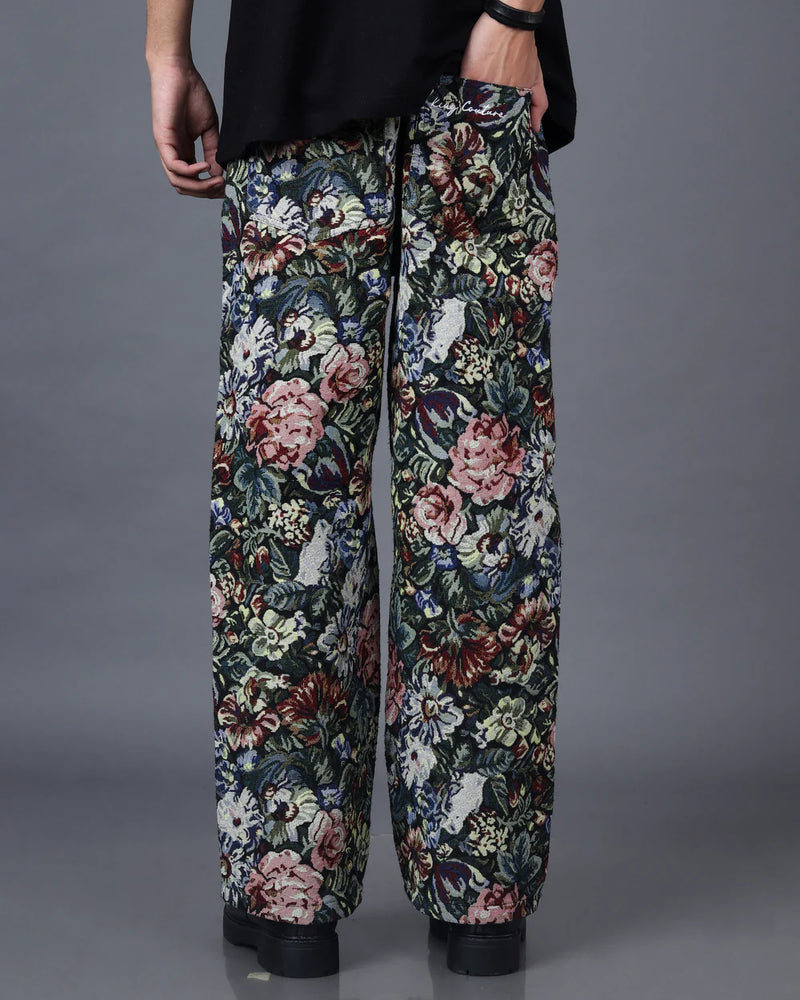 STRAIGHT FIT FLORAL JACQUARD PANT