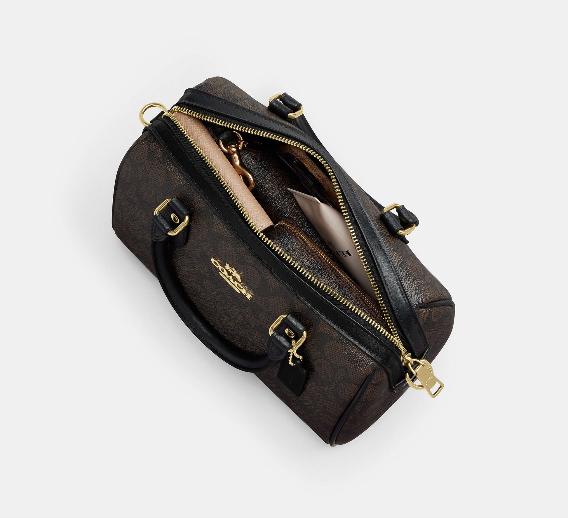 Coach Rowan Satchel Bag in Signature Canvas in Gold/Walnut/Black - Lifestyle