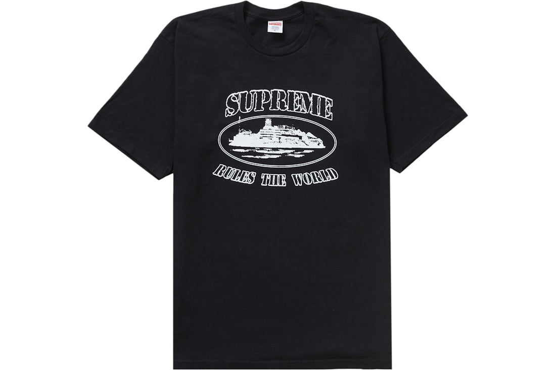 Supreme x Corteiz Rules The World Tee Black – Front View