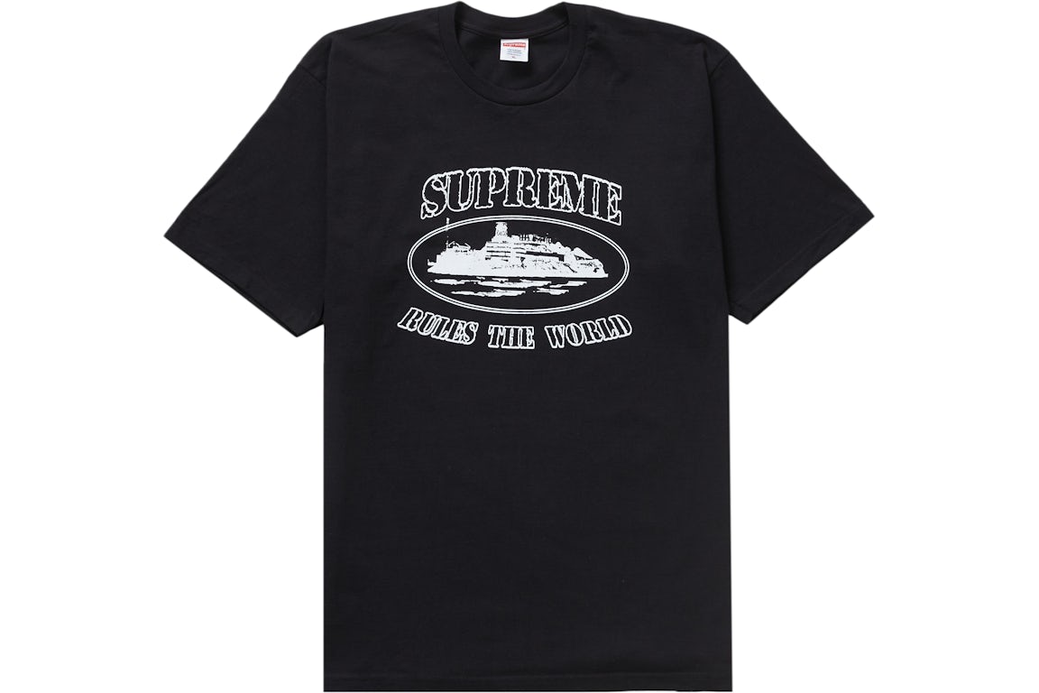 Supreme x Corteiz Rules The World Tee Black – Front View