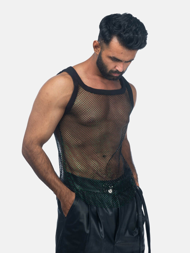 The Dandy Black Mesh With Emerald Crystal Stone