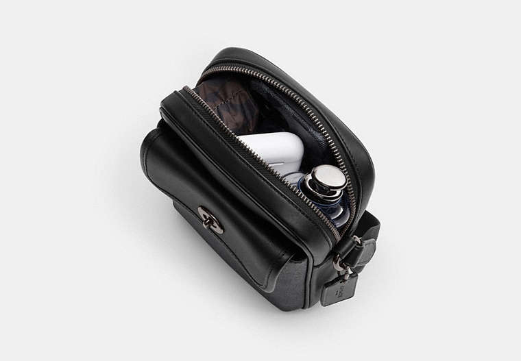 Coach Turnlock Crossbody Bag In Signature Canvasc Charcoal/Black in gray - Front View | Authentic Coach Luxury Accessories