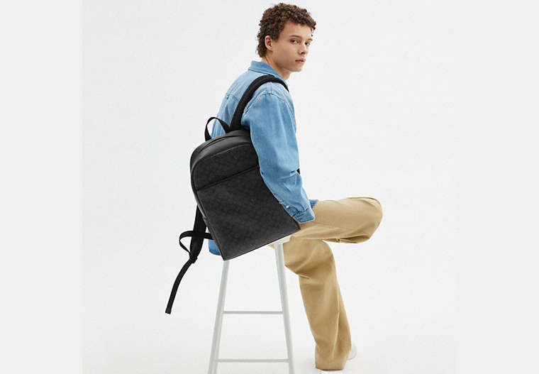 Coach Owen Backpack In Signature Canvas Black - Front View | Authentic Coach Luxury Accessories