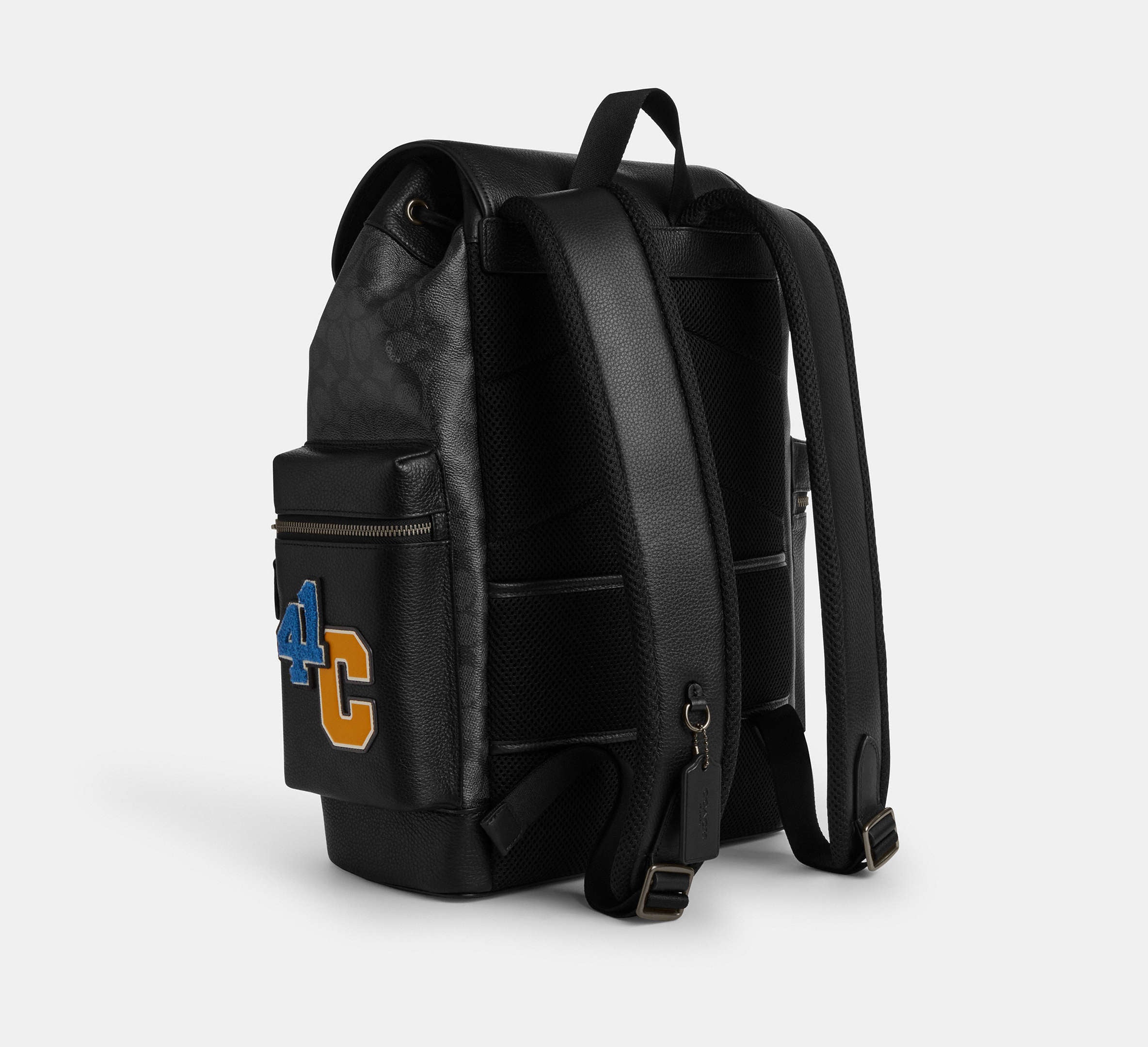 Coach Sprint Backpack In Signature Canvas With Patches Charcoal - Front View | Authentic Coach Luxury Accessories