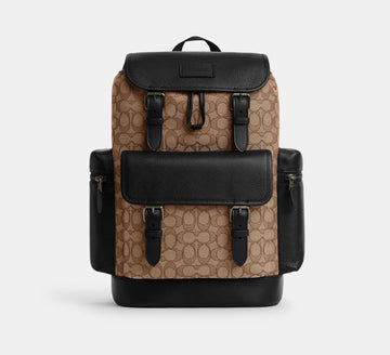 Coach Sprint Backpack In Signature Jacquard Tan/Black - Front View | Authentic Coach Luxury Accessories