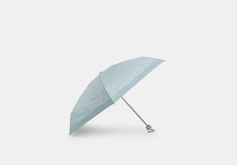 Coach Uv Protection Mini Umbrella In Sketch Signature Print Silver/Ice Blue - Front View | Authentic Coach Luxury Accessories