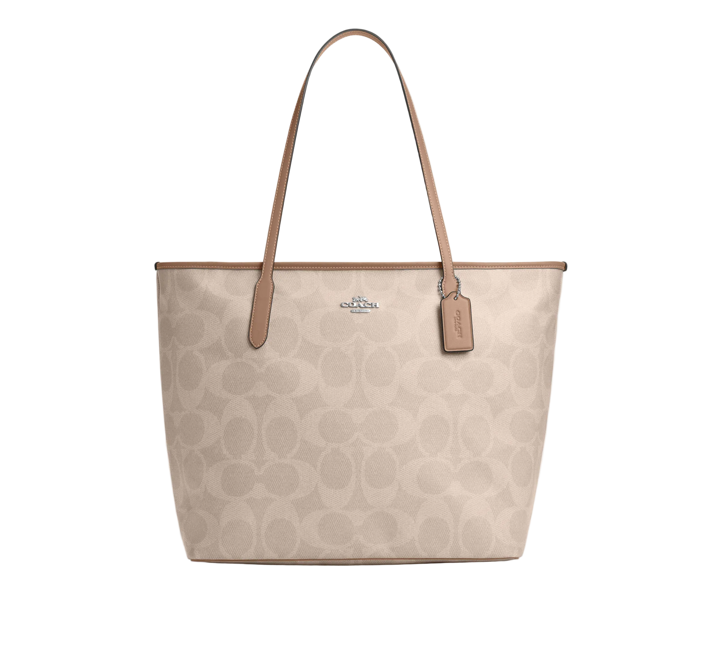 LARGE CITY TOTE BAG IN MAXI SIGNATURE CANVAS SILVER/SAND/TAUPE