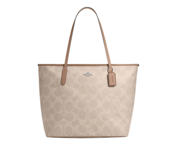 LARGE CITY TOTE BAG IN MAXI SIGNATURE CANVAS SILVER/SAND/TAUPE