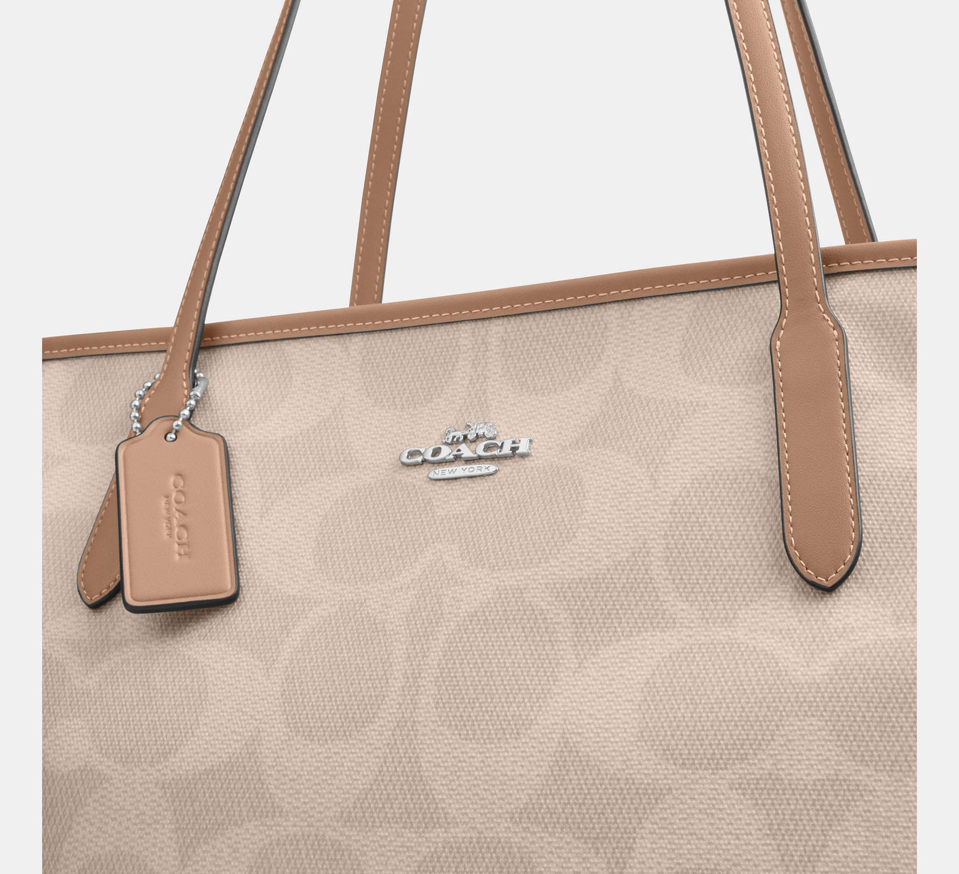 Coach Large City Tote Bag in Maxi Signature Canvas in Silver/Sand/Taupe - Interior Open View