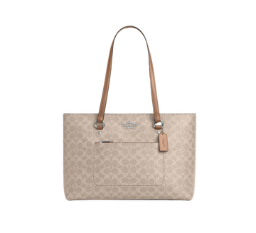 STATION TOTE BAG IN SIGNATURE CANVAS SILVER/SAND/TAUPE