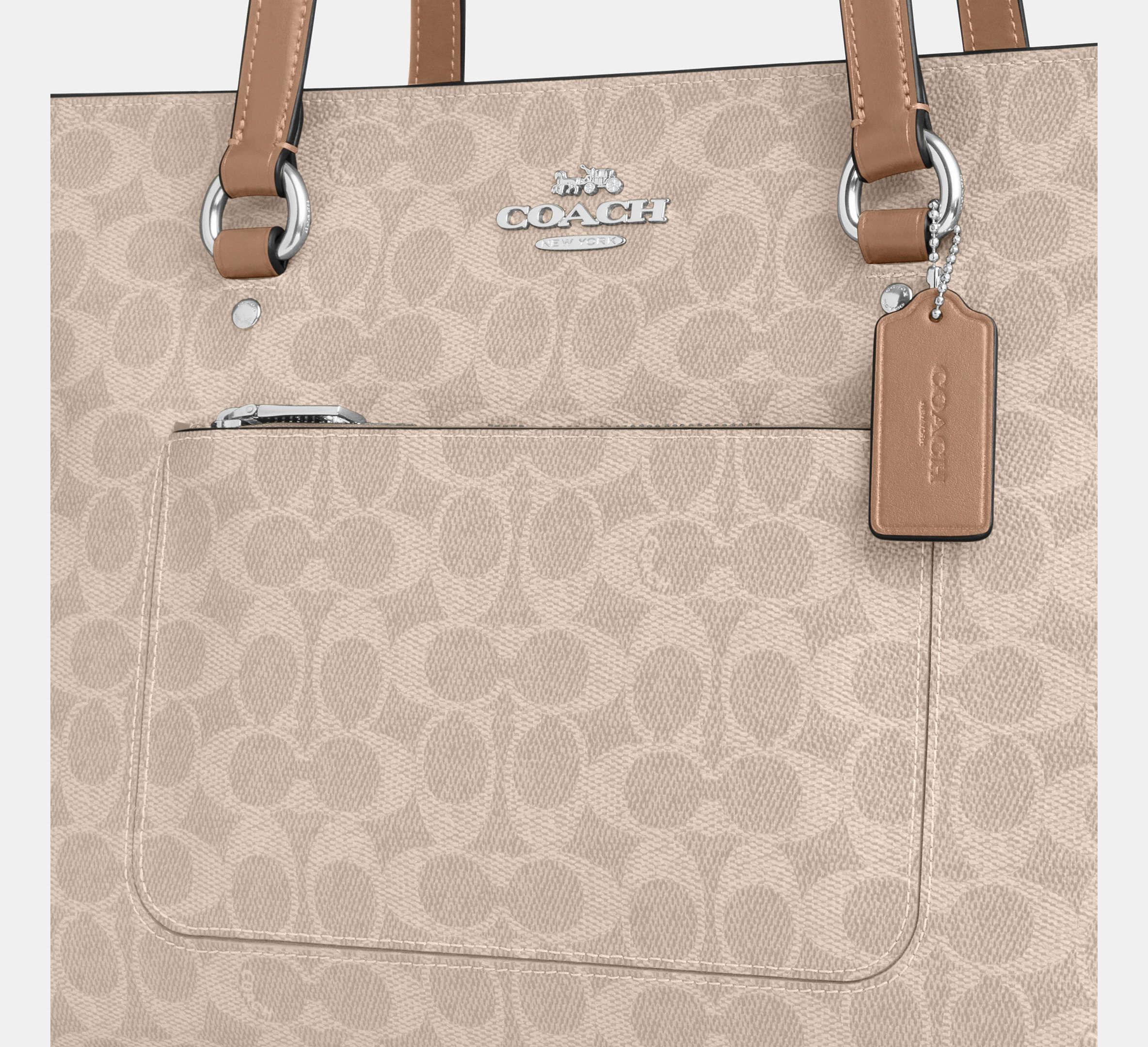 Coach Station Tote Bag in Signature Canvas in Silver/Sand/Taupe - Interior Open View