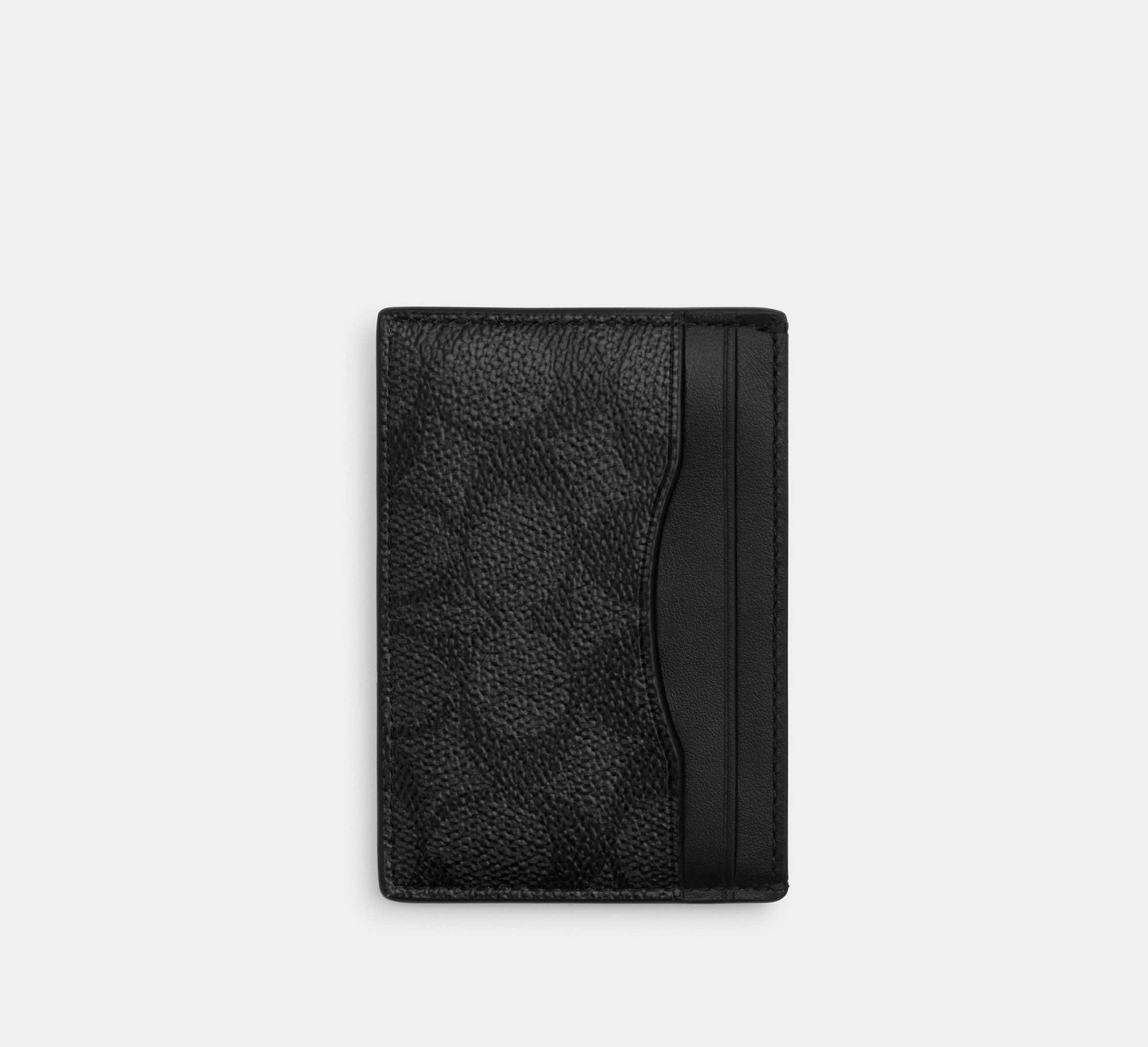Coach Card Case with Money Clip in Signature Canvas in Gunmetal/Charcoal/Black - Front View