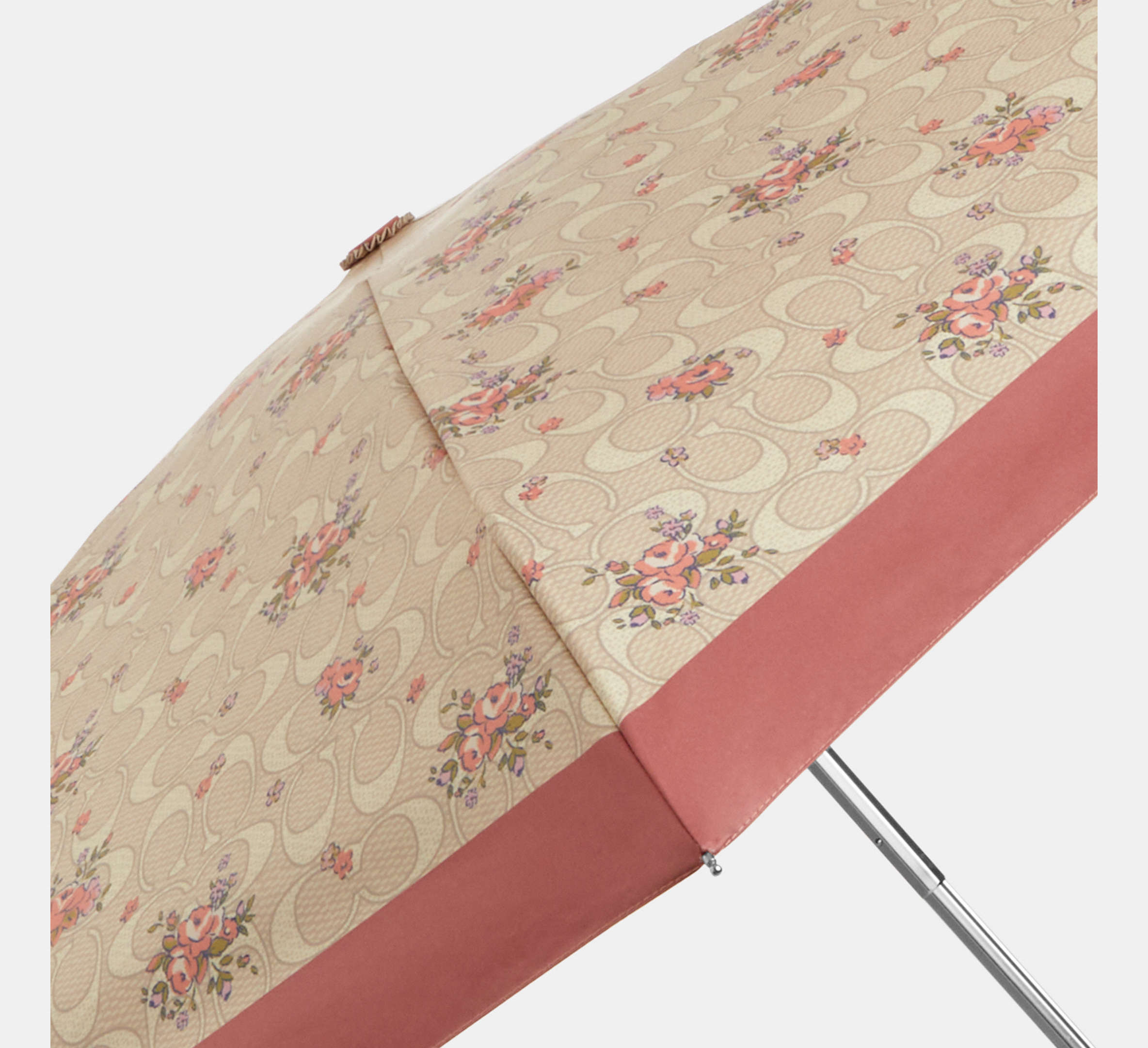 Coach UV Protection Mini Umbrella with Floral Print in Silver/Sand Multi - Interior Open View