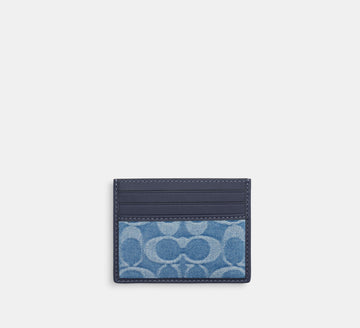 Coach Slim ID Card Case in Signature Denim in Denim - Front View