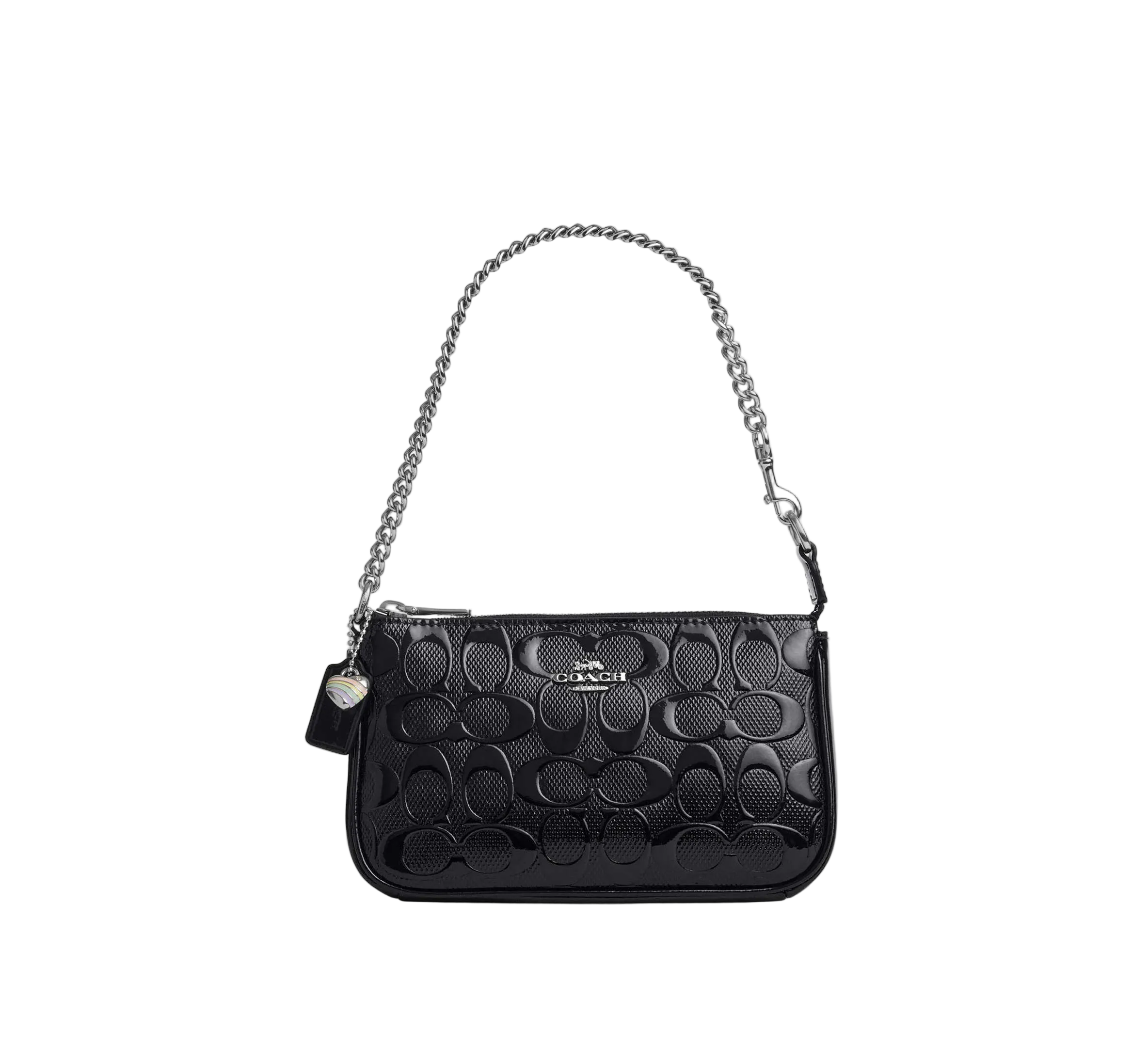NOLITA 19 IN SIGNATURE LEATHER WITH HEART CHARM PATENT LEATHER/SILVER/BLACK