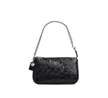 NOLITA 19 IN SIGNATURE LEATHER WITH HEART CHARM PATENT LEATHER/SILVER/BLACK