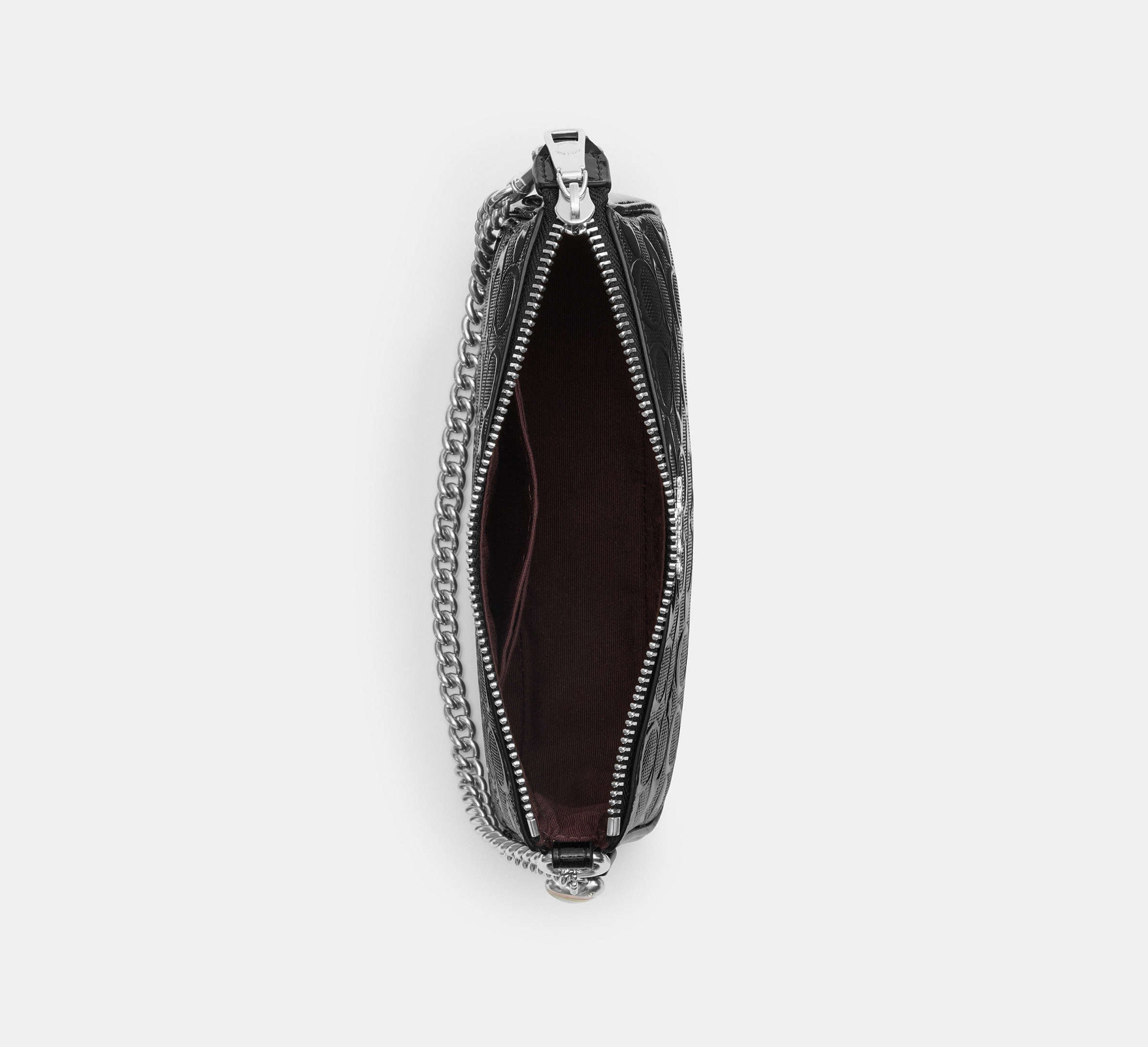 Coach Nolita 19 in Signature Leather with Heart Charm in Patent Silver/Black - Back View