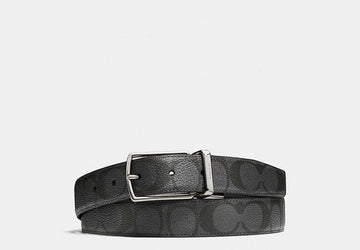 Coach Harness Buckle Cut To Size Reversible Belt 30 Mm Black - Front View | Authentic Coach Luxury Accessories
