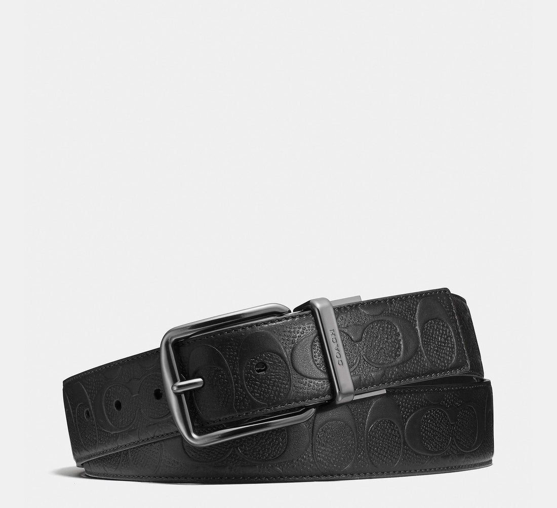 Coach Harness Buckle Cut-To-Size Reversible Belt 38mm in Black - Front View