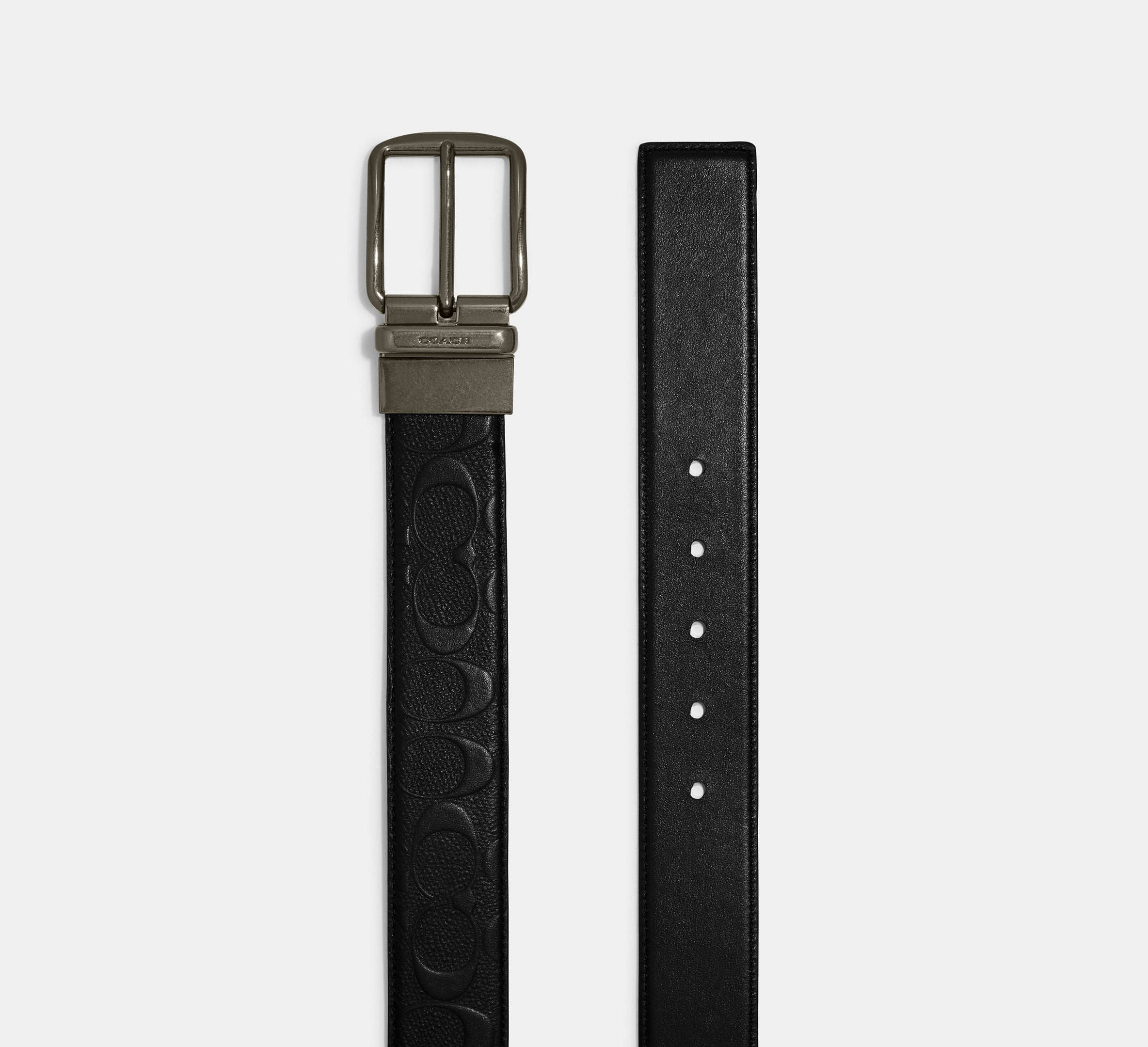 Coach Harness Buckle Cut To Size Reversible Belt 38 Mm Black - Front View | Authentic Coach Luxury Accessories