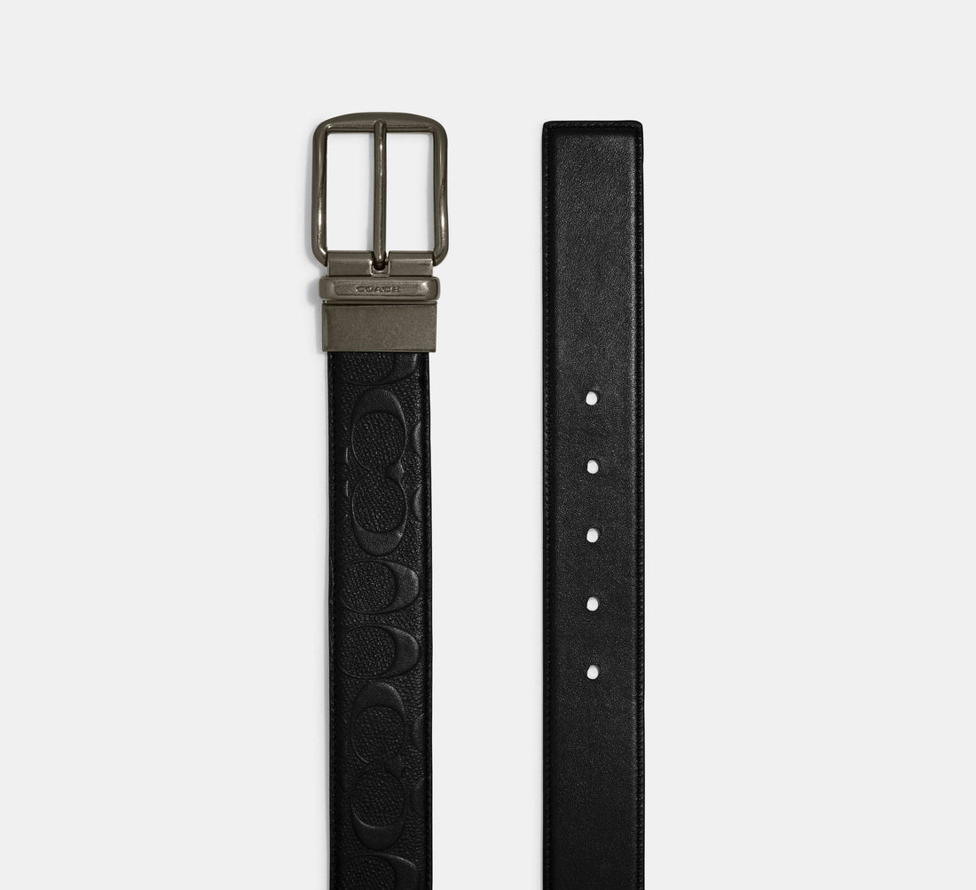 Coach Harness Buckle Cut-To-Size Reversible Belt 38mm in Black - Front View