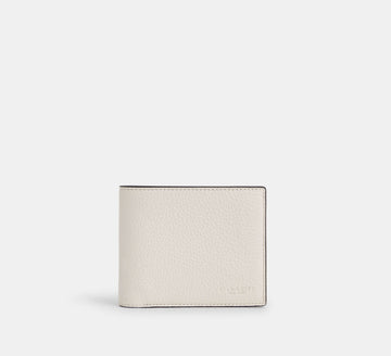 Coach 3-In-1 Pebbled Leather Wallet in Gunmetal/Chalk - Front View