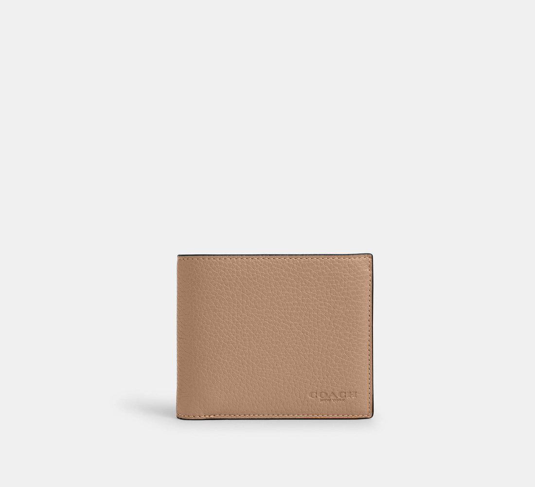 Coach 3 In 1 Wallet Pebbled Leather Taupe in beige - Front View | Authentic Coach Luxury Accessories