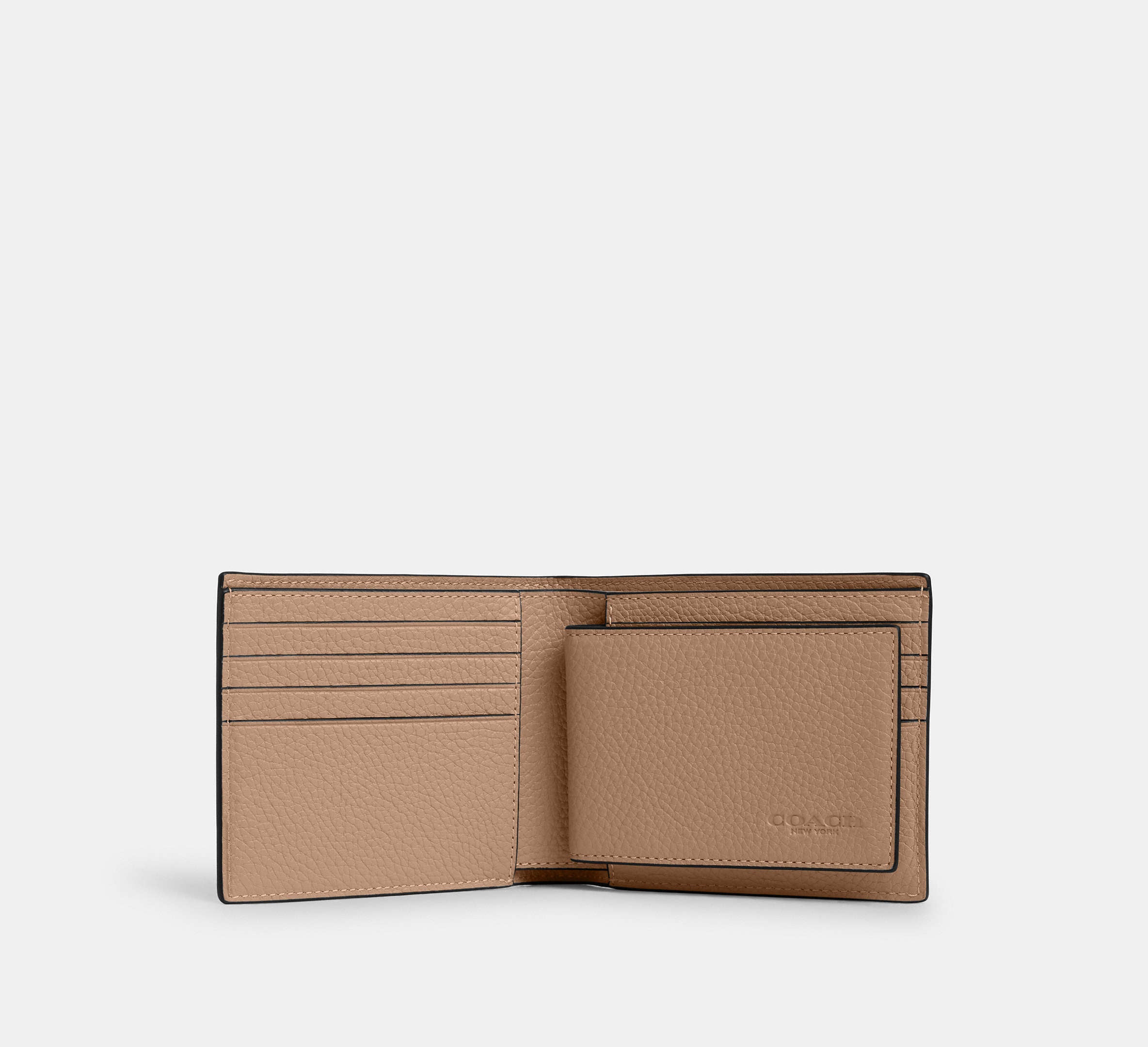 Coach 3 In 1 Wallet Pebbled Leather Taupe in beige - Front View | Authentic Coach Luxury Accessories