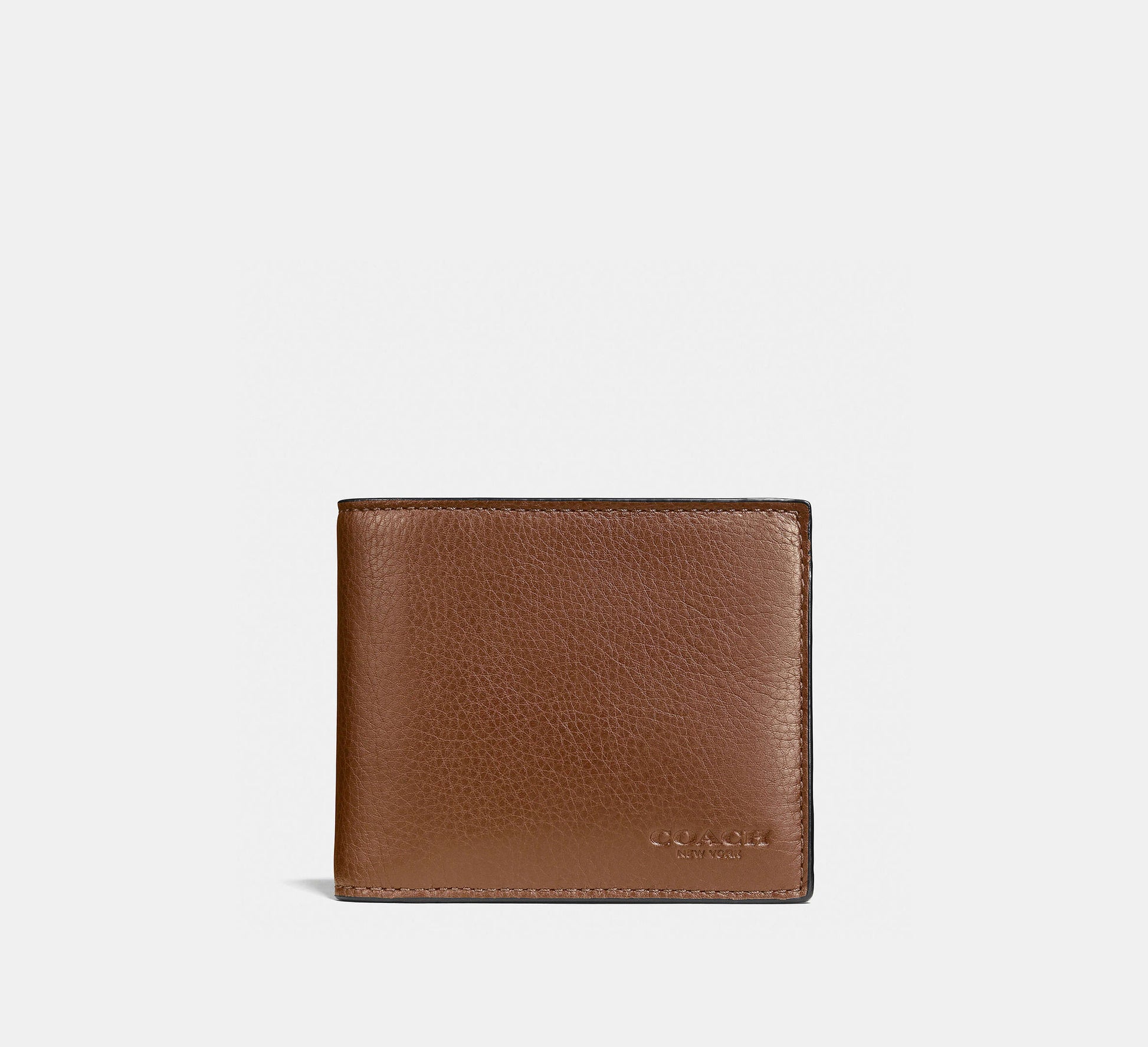 Coach 3-In-1 Pebbled Leather Wallet in Dark Saddle - Front View