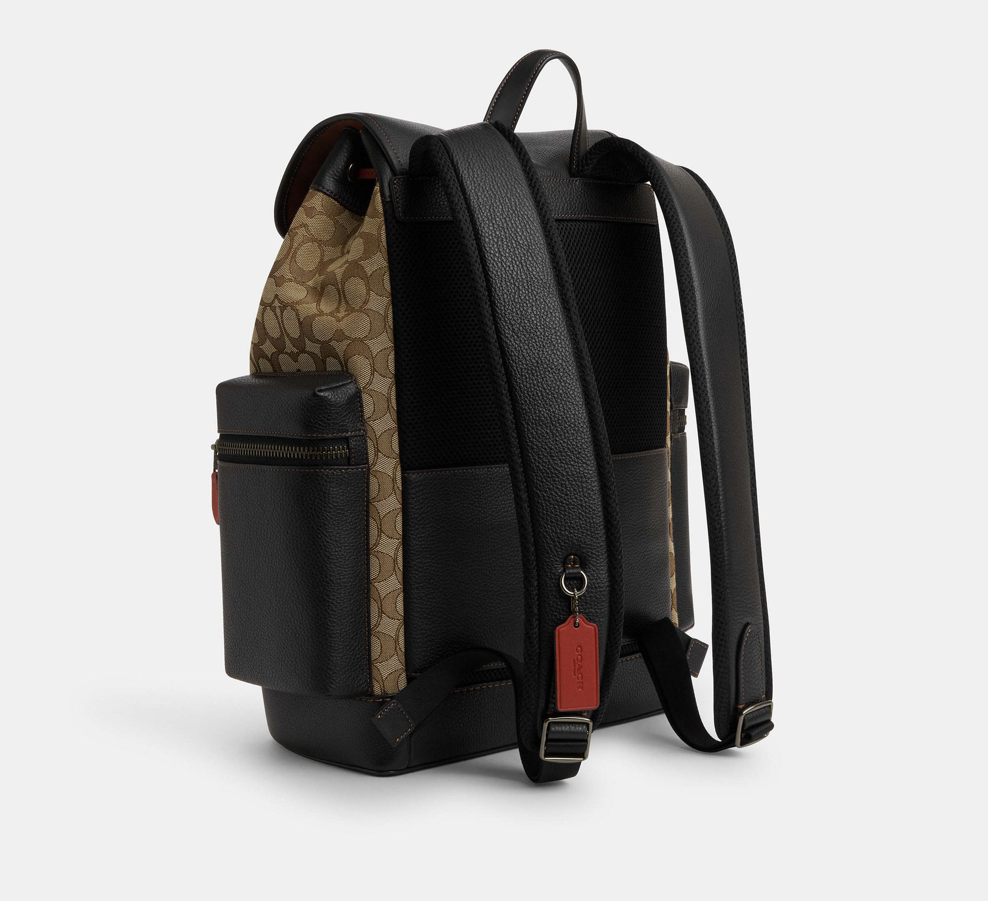 Coach Sprint Backpack In Signature Jacquard Khaki/Black - Front View | Authentic Coach Luxury Accessories
