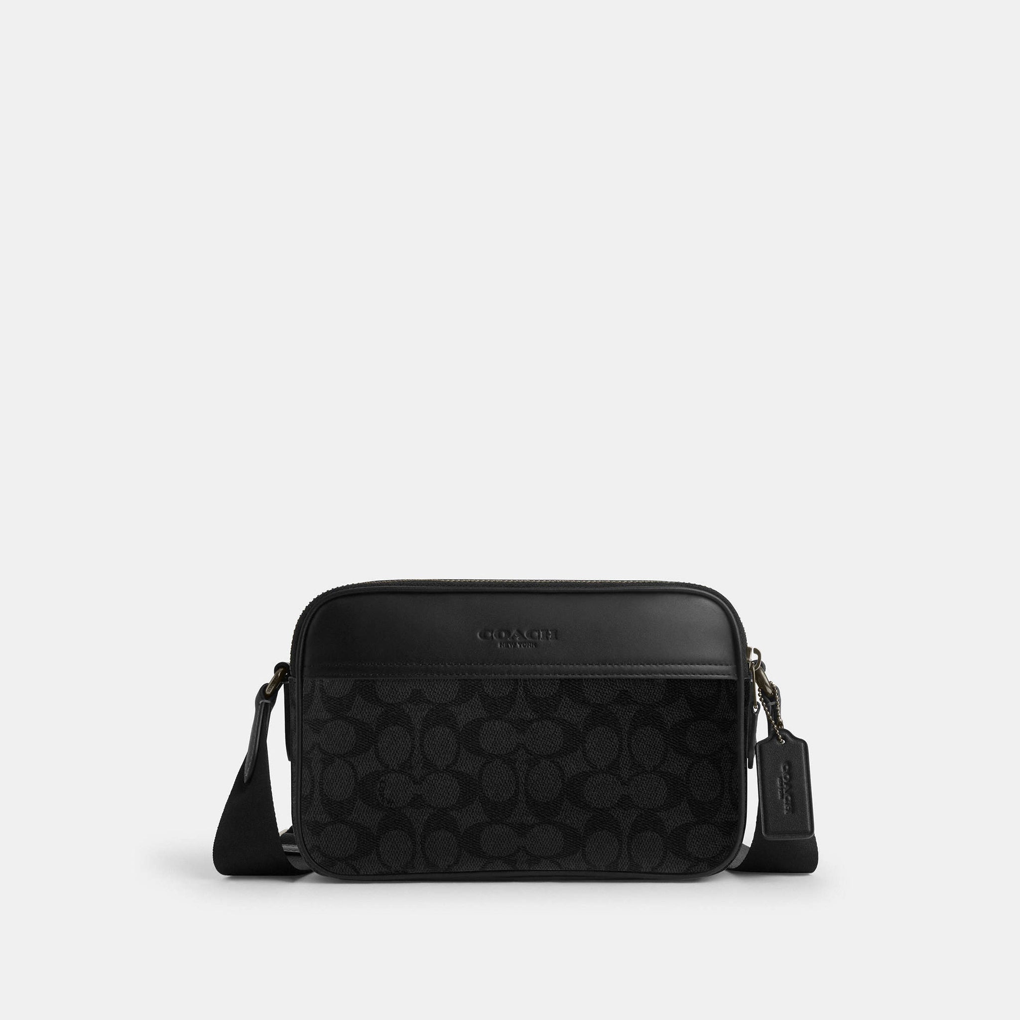 Coach Graham Crossbody Bag In Signature Canvas Charcoal/Black - Front View | Authentic Coach Luxury Accessories