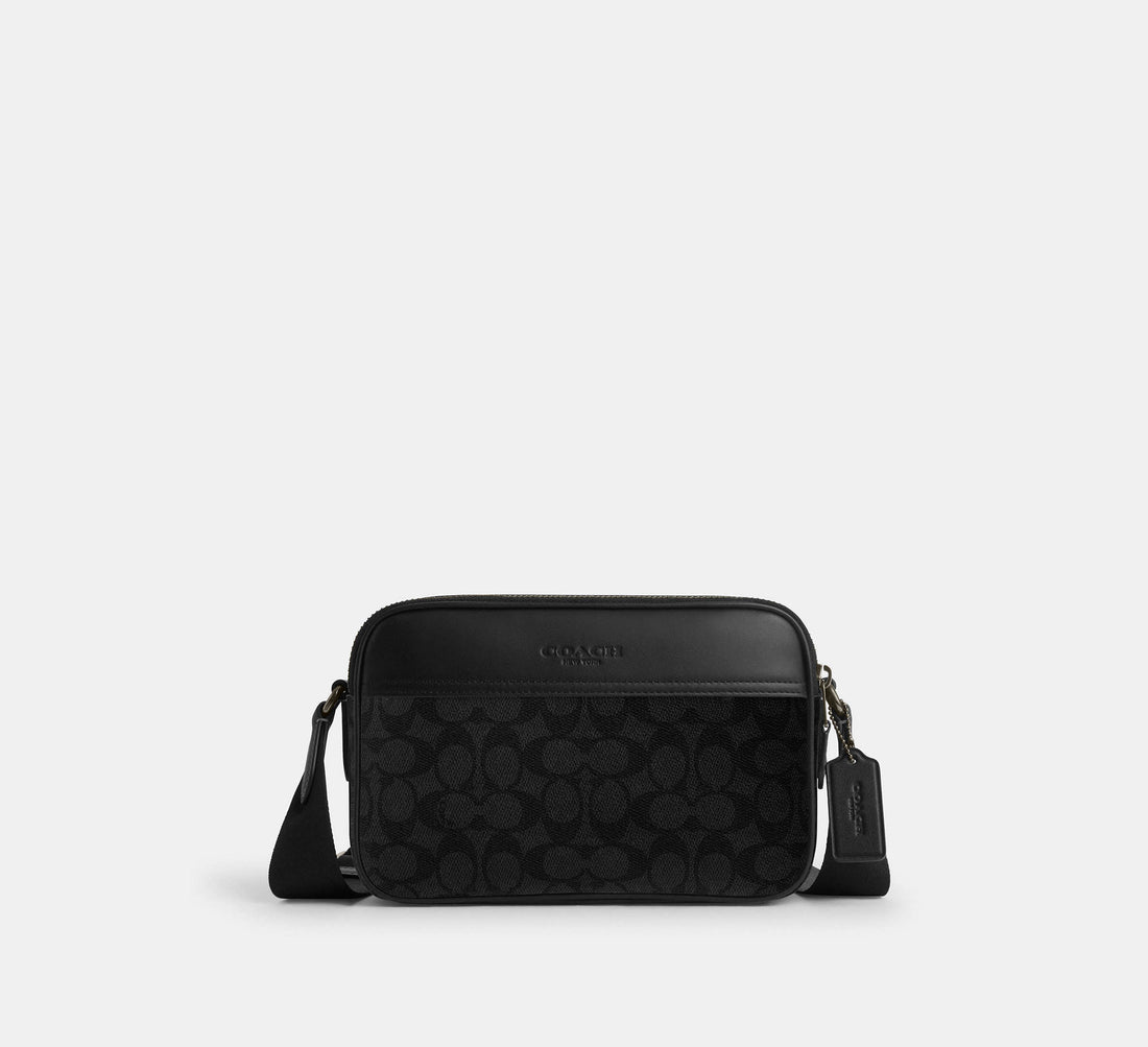Coach Graham Crossbody Bag In Signature Canvas Charcoal/Black - Front View | Authentic Coach Luxury Accessories